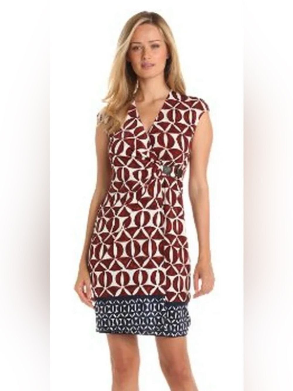 Donna Morgan Women's Cap Sleeve Faux Wrap Dress, Cinnabon, 4